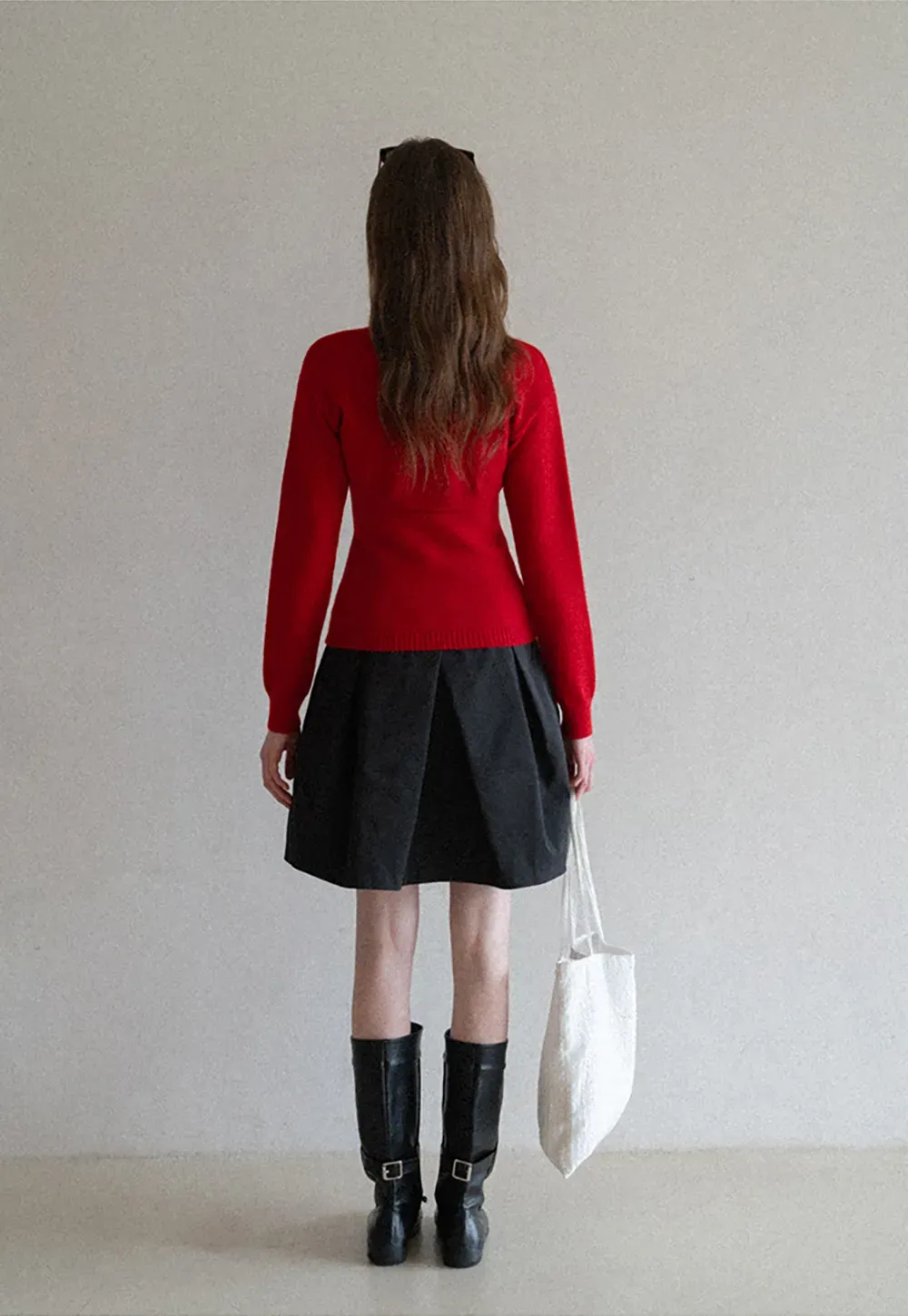 Cutout Detail Round Neck Knit Sweater