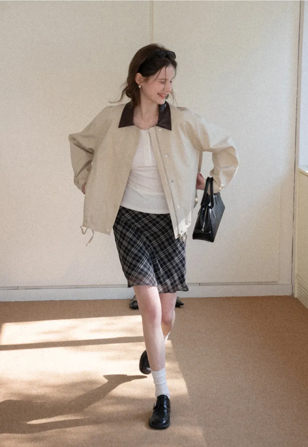 Long sleeve henley top with front buttons