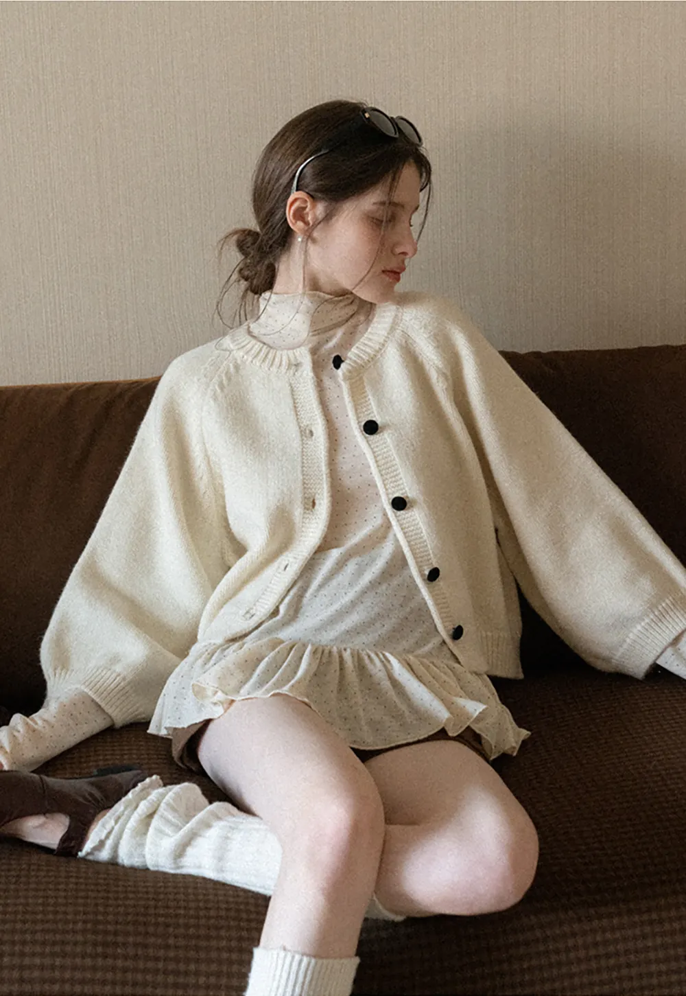 Soft knit cardigan with button front and relaxed fit