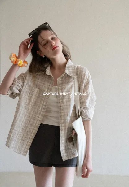 Plaid Shirt with Collar and Long Sleeves