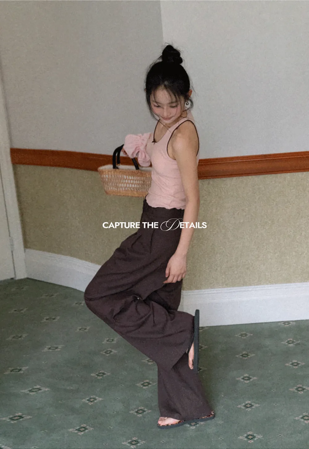 Halter neck tank top with thin straps and bow detail