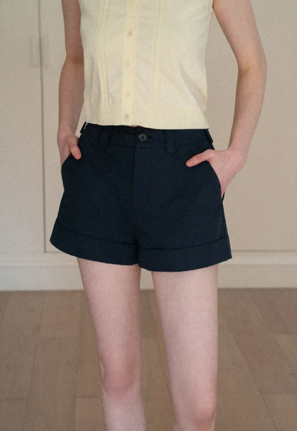 Cropped Tailored Shorts with Cuffed Hem