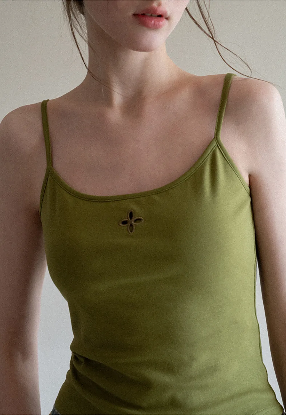 Gray tank top with small embroidered cross detail