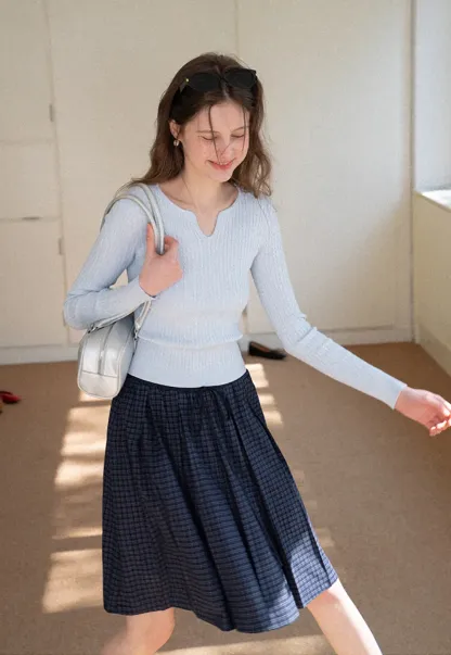 Pleated Drawstring Waist Skirt