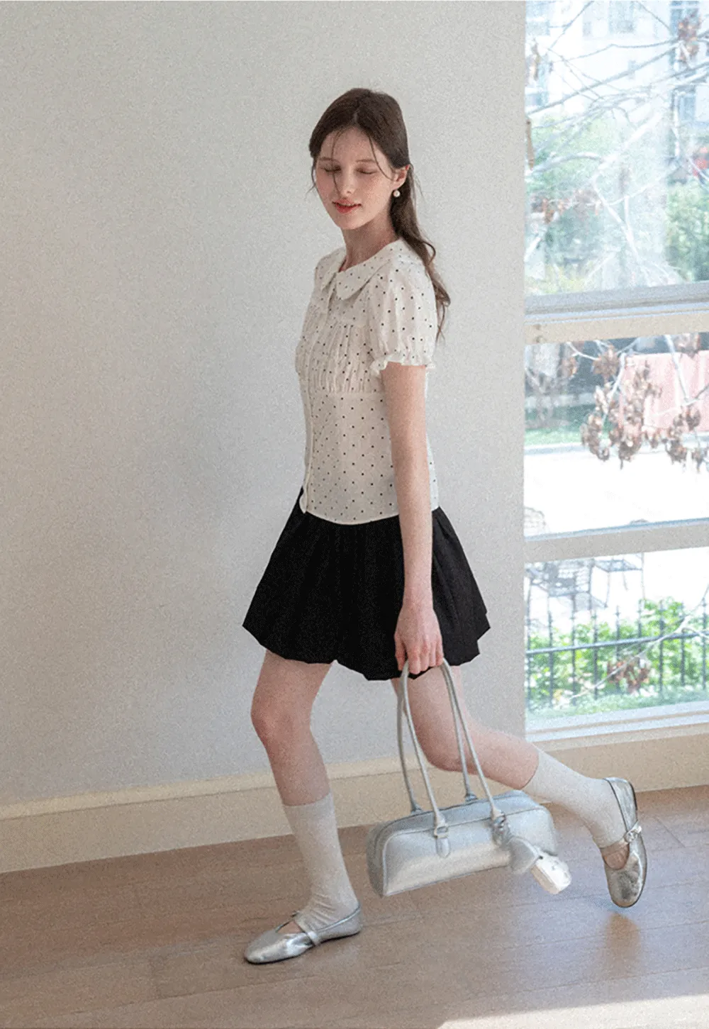 Pleated A-line Skirt with Elastic Waistband