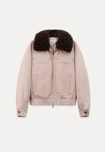 Stylish Short Jacket with Faux Fur Collar and Elastic Hem