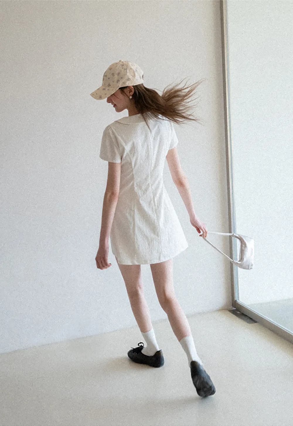 Button Front Dress with Peter Pan Collar and Short Sleeves