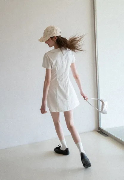 Button Front Dress with Peter Pan Collar and Short Sleeves