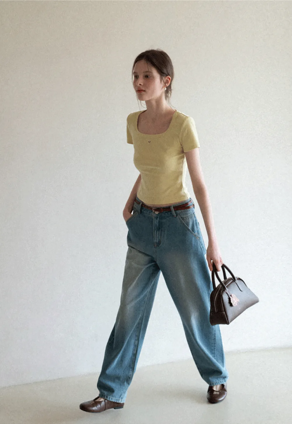 Short Sleeve Crop Top with Square Neckline