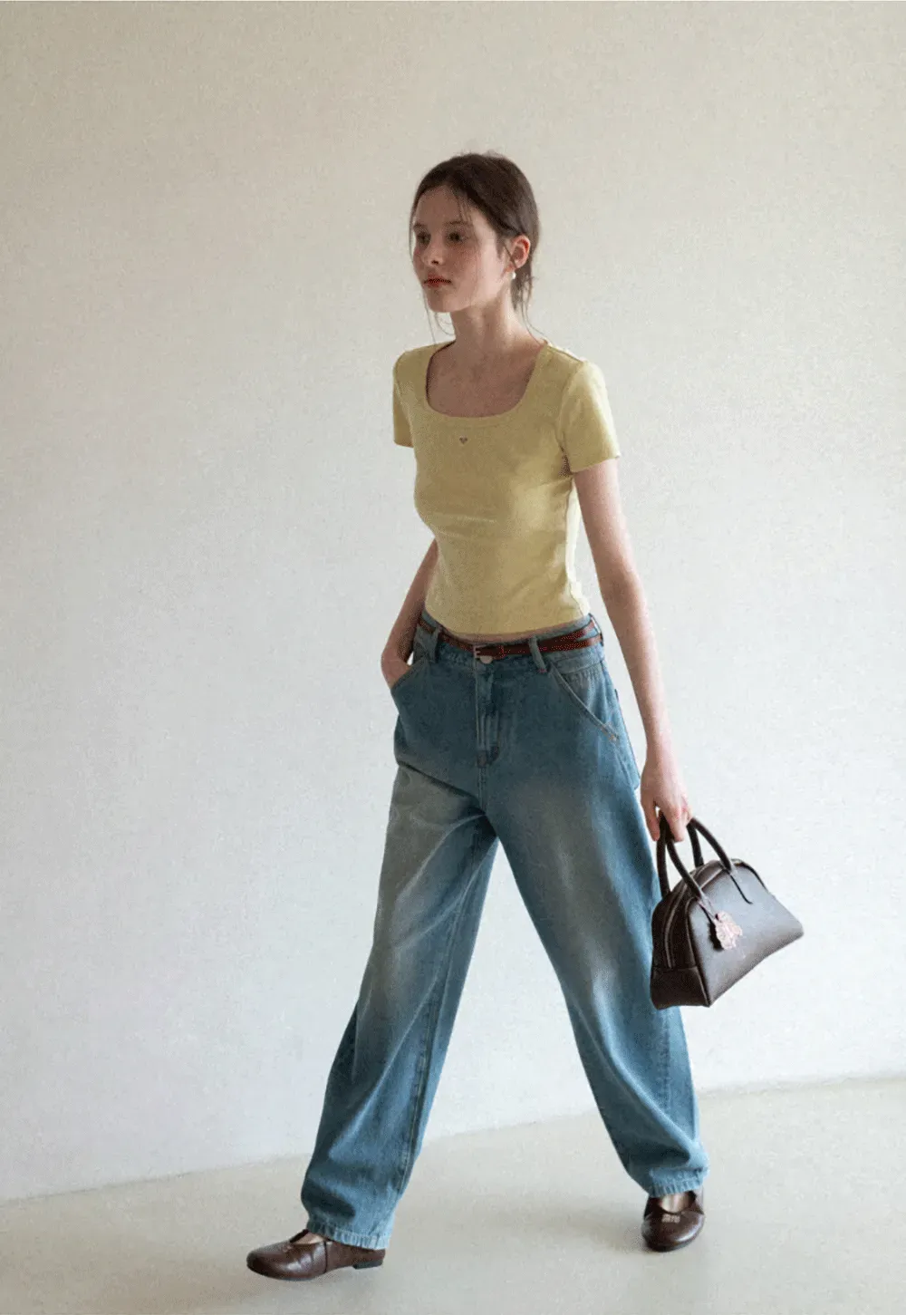 Short Sleeve Crop Top with Square Neckline