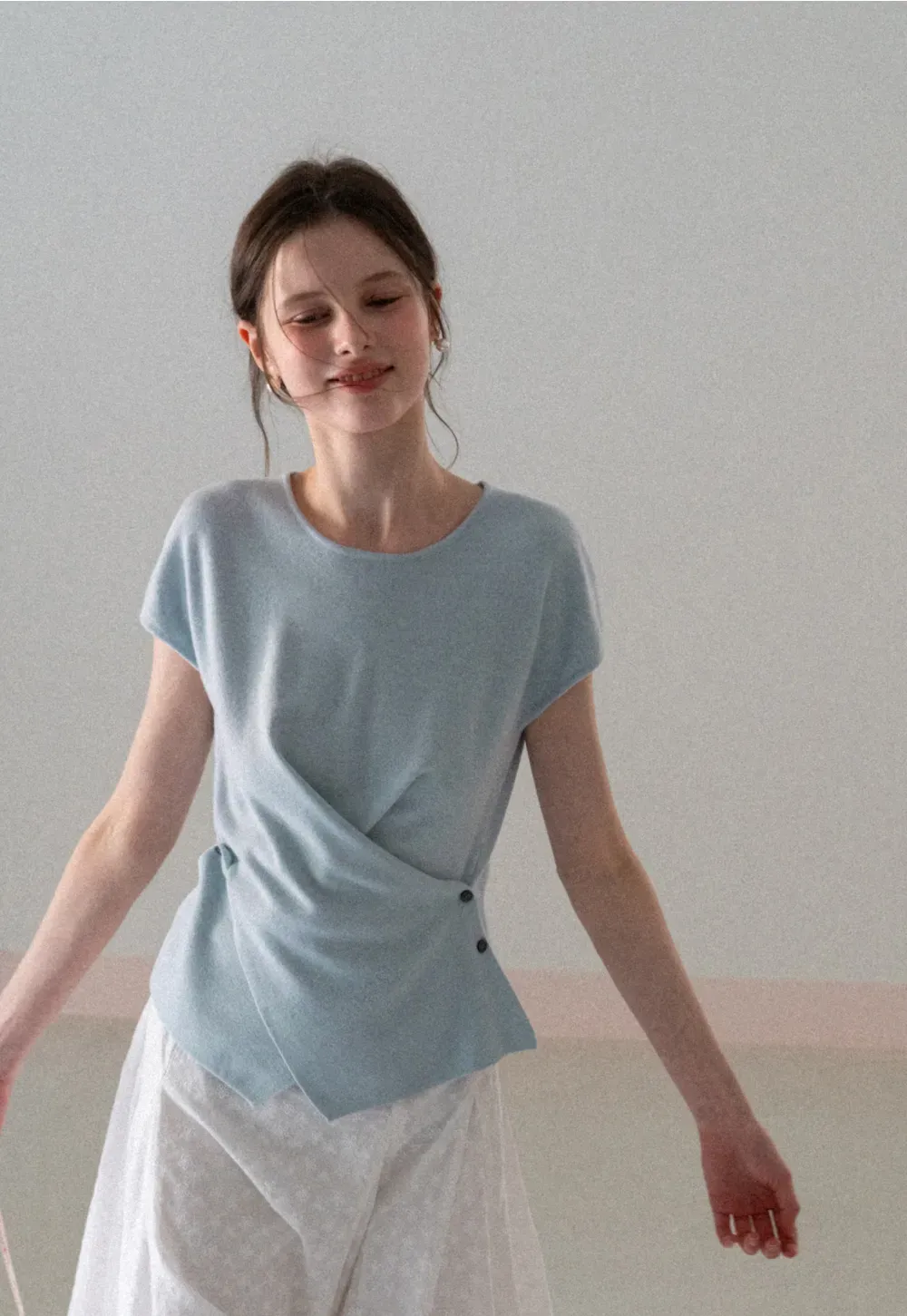 Lightweight Knit Top with Asymmetrical Hem