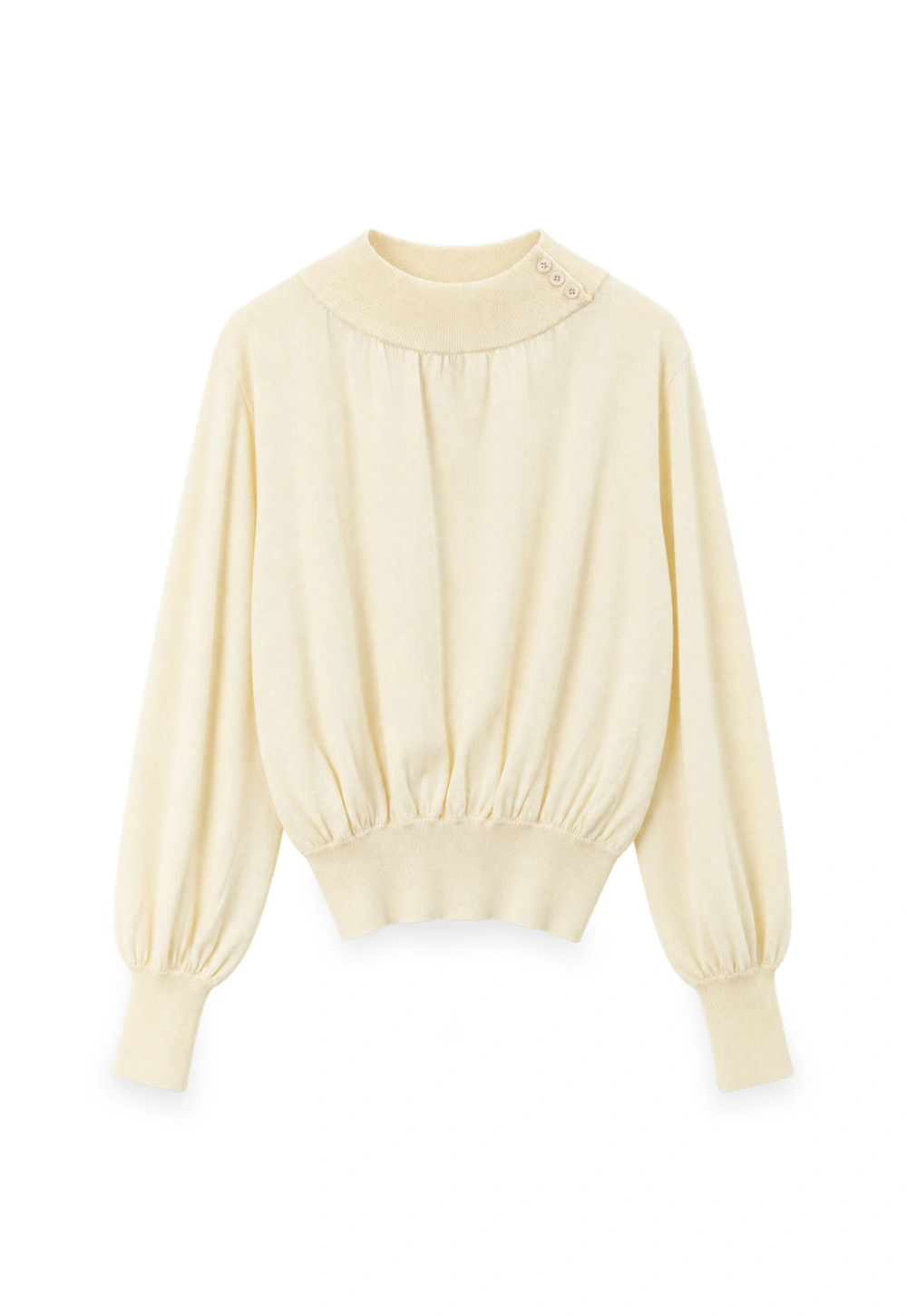 High Neck Pleated Detail Woolen Knit Sweater