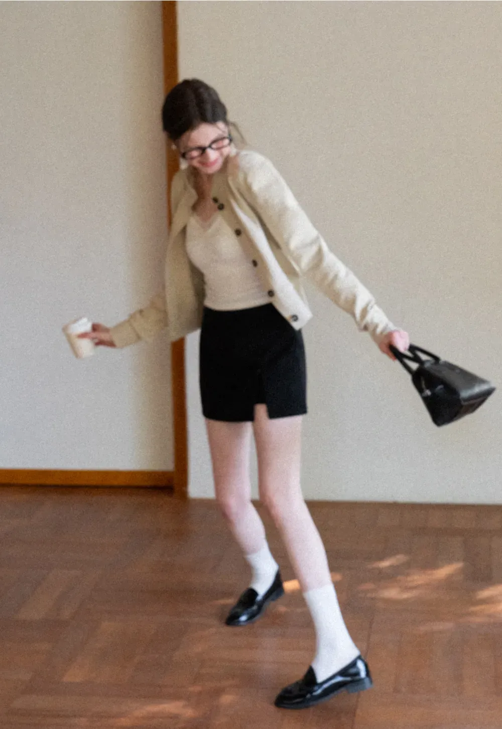 Plaid Skirt with Front Slit