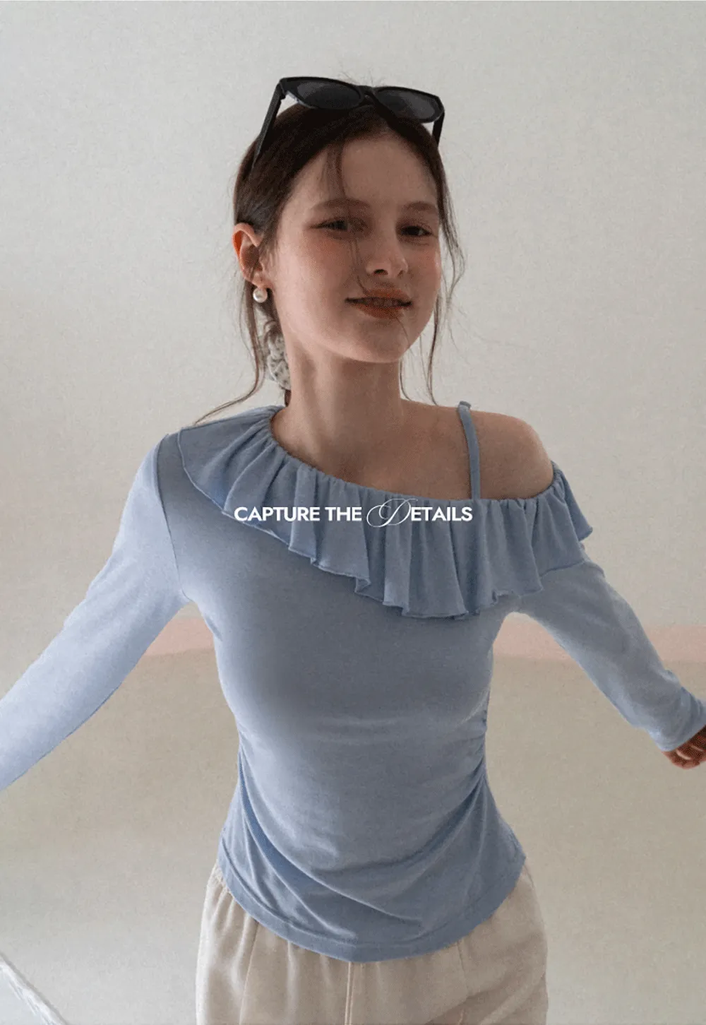 Long Sleeve Top with Ruffled Off Shoulder Design