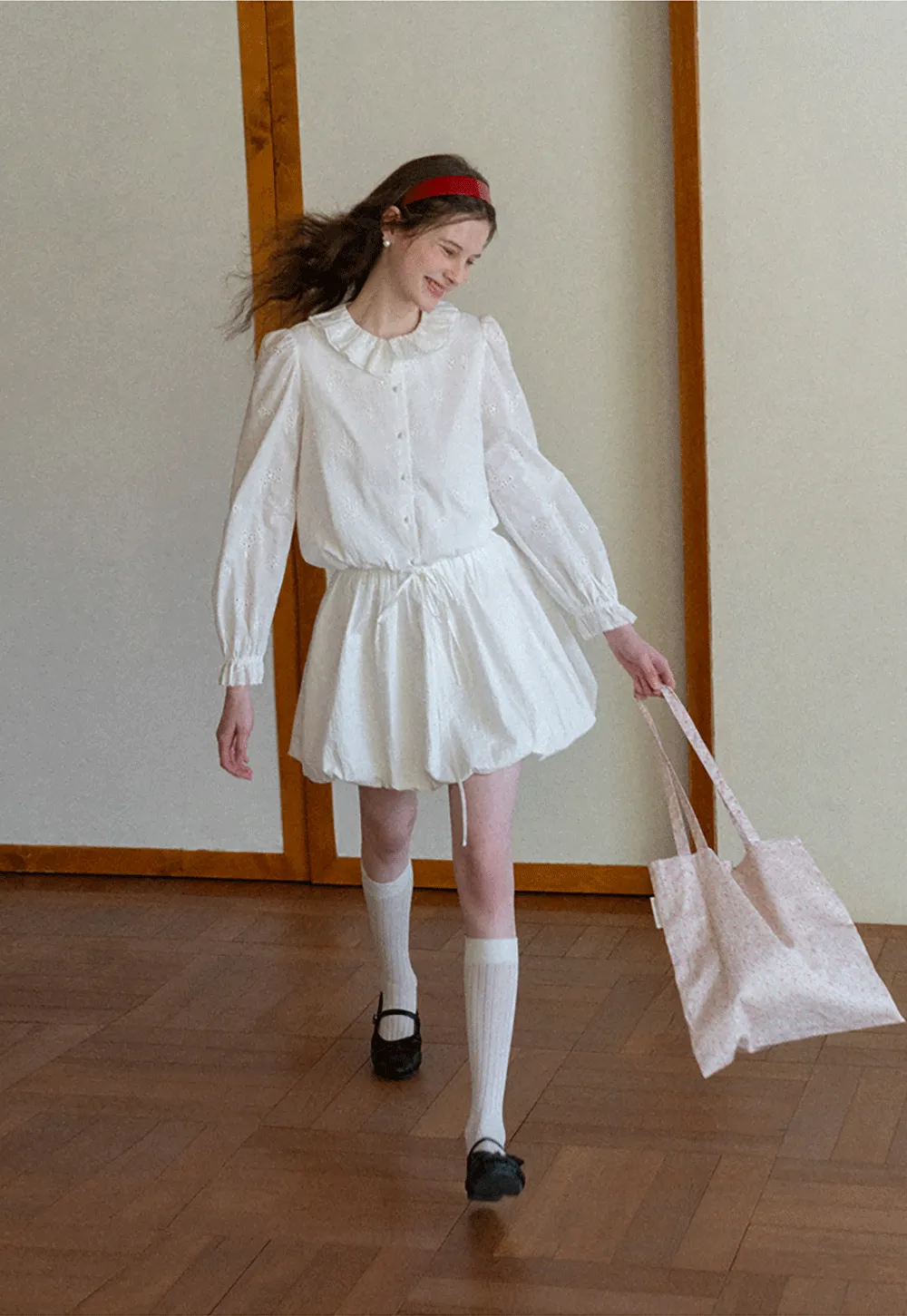 Puffed skirt with drawstring waist