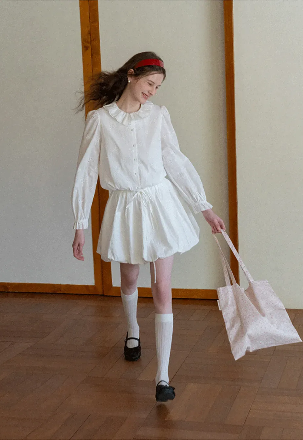 Puffed skirt with drawstring waist