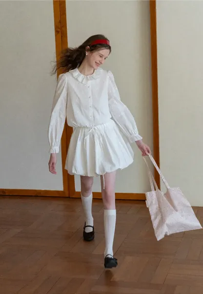 Puffed skirt with drawstring waist