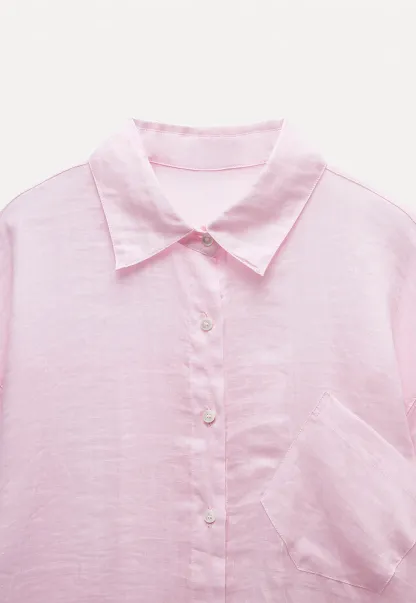 Women's Long Sleeve Button Down Linen Shirt with Pocket