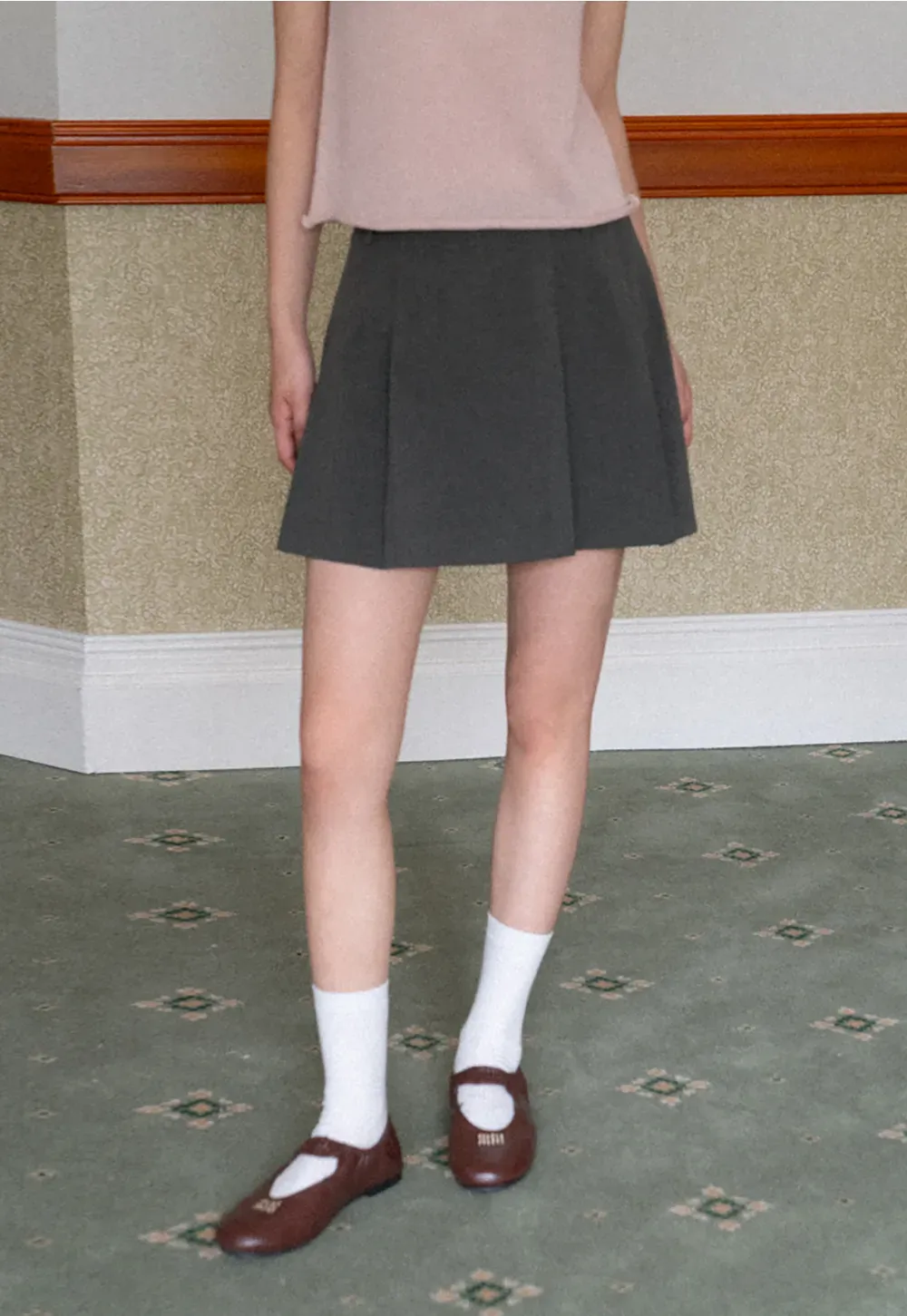 Pleated A-line Mini Skirt