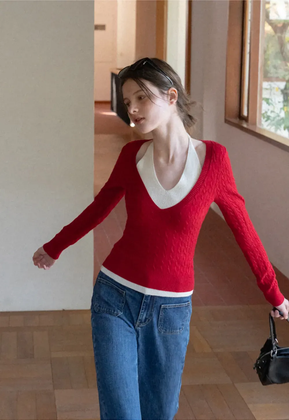 Cable Knit Sweater with Back Tie Detail