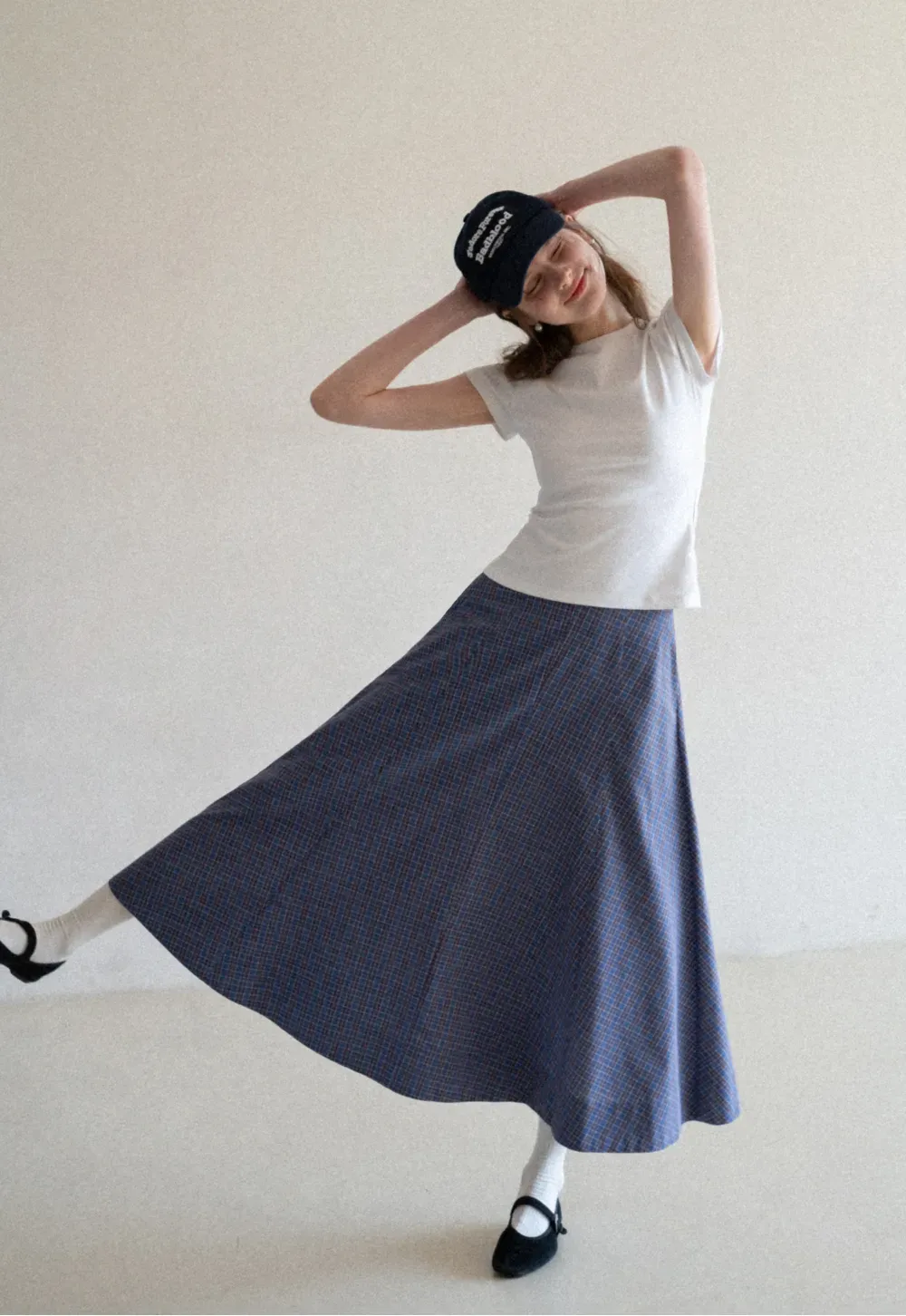 Plaid A-line Midi Skirt