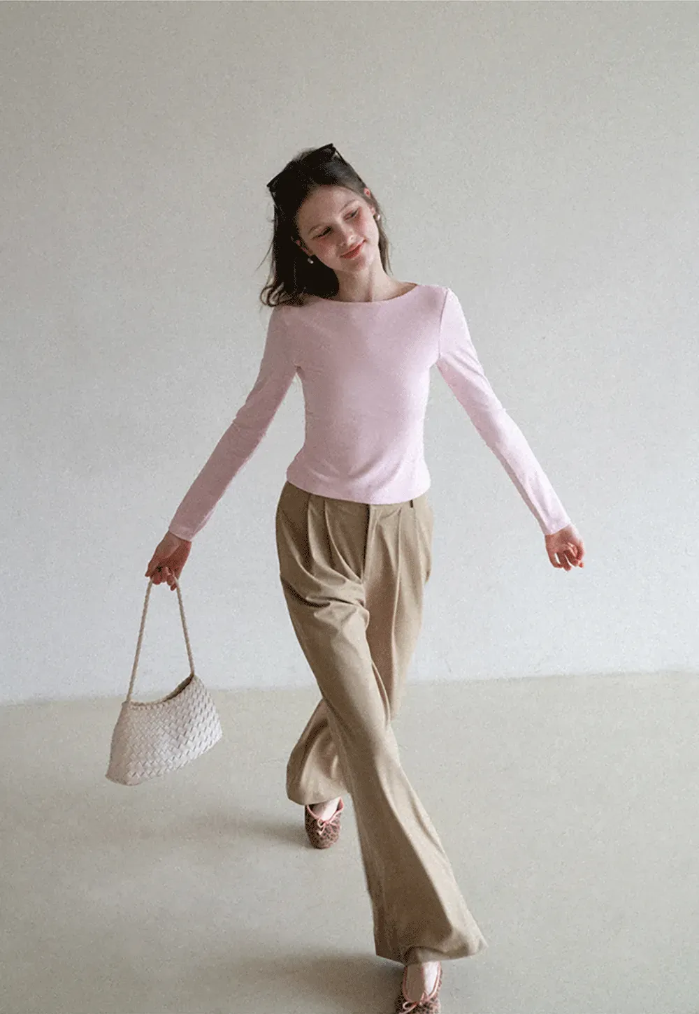 long sleeve boat neck slim fit top