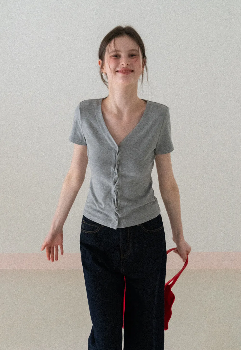 Wide leg cropped denim pants with contrast stitching