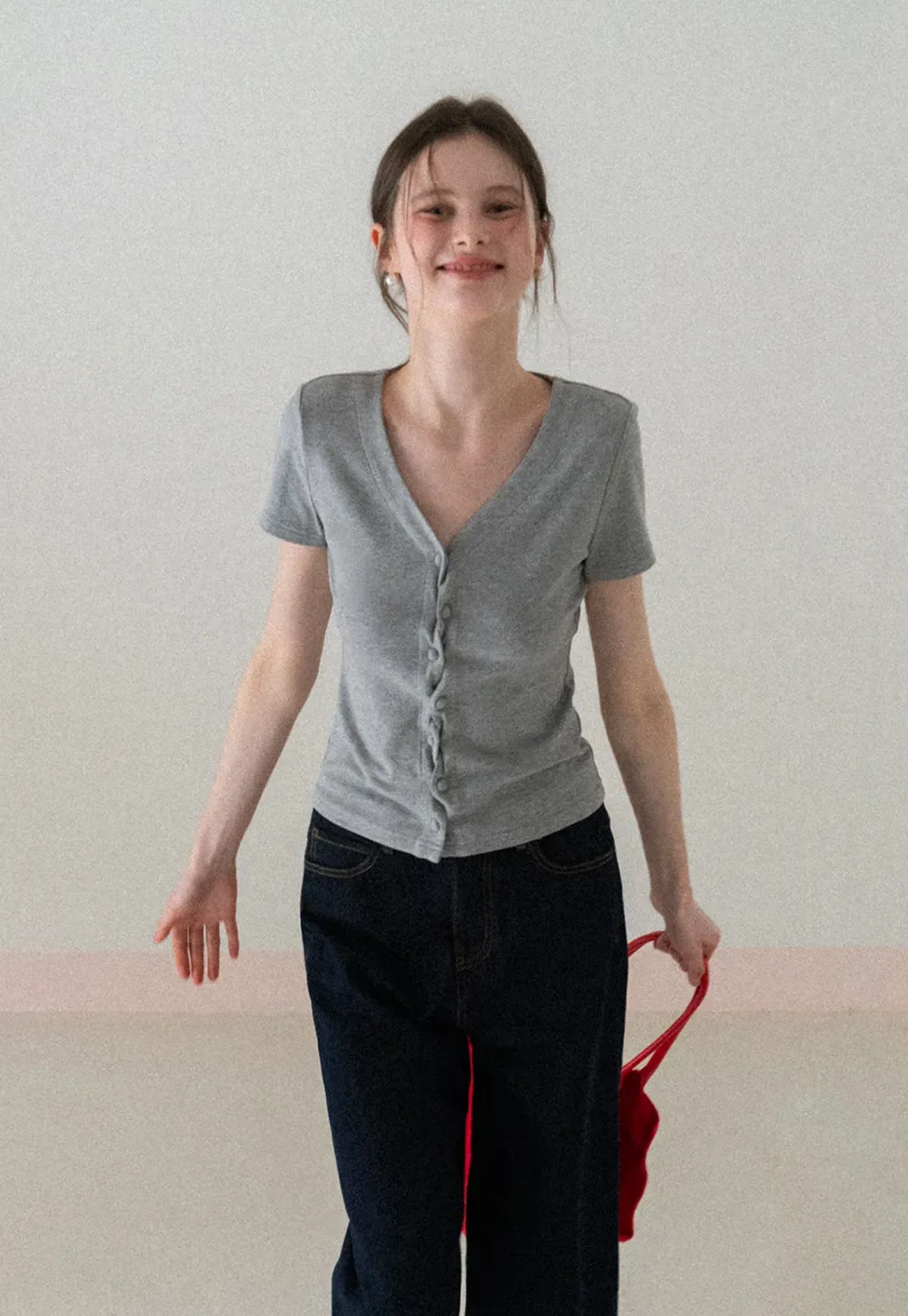 Wide leg cropped denim pants with contrast stitching