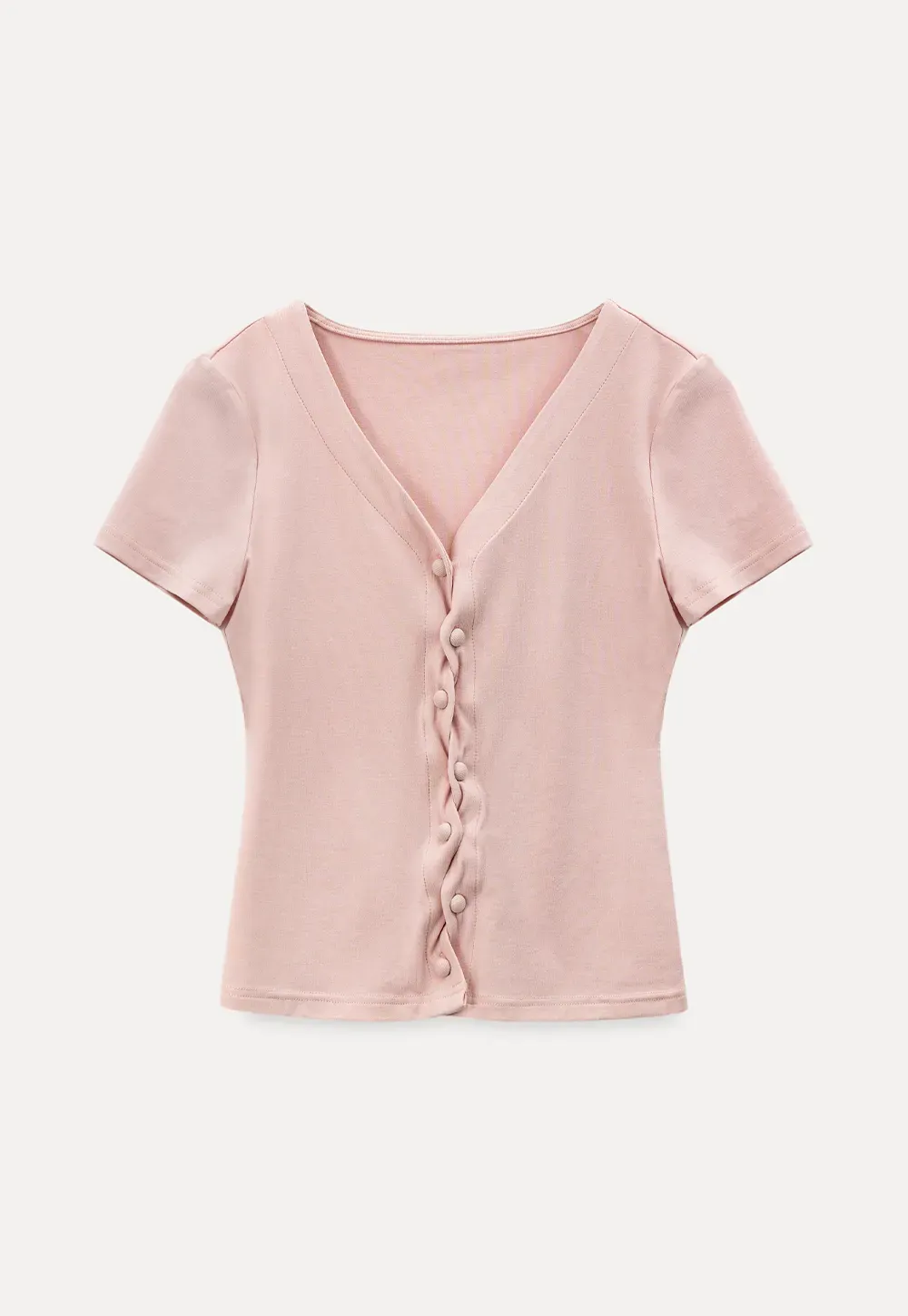 V neck short sleeve button front top