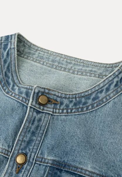 Denim short jacket with button front and chest pockets