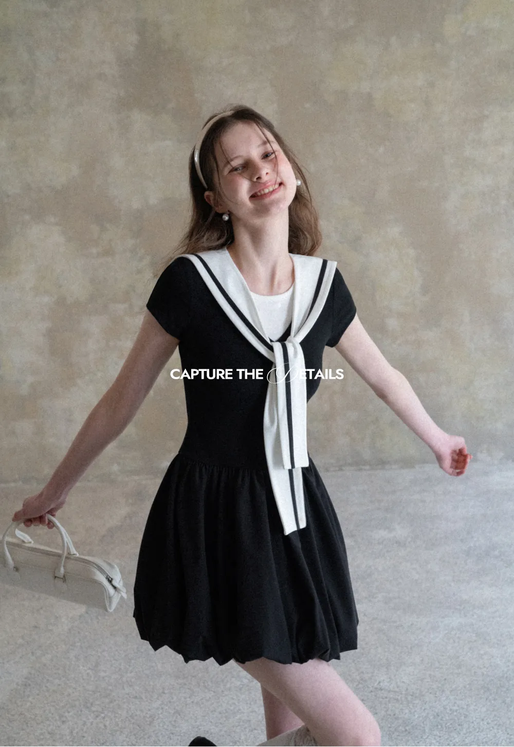 Sailor Collar Short Sleeve Flared Dress