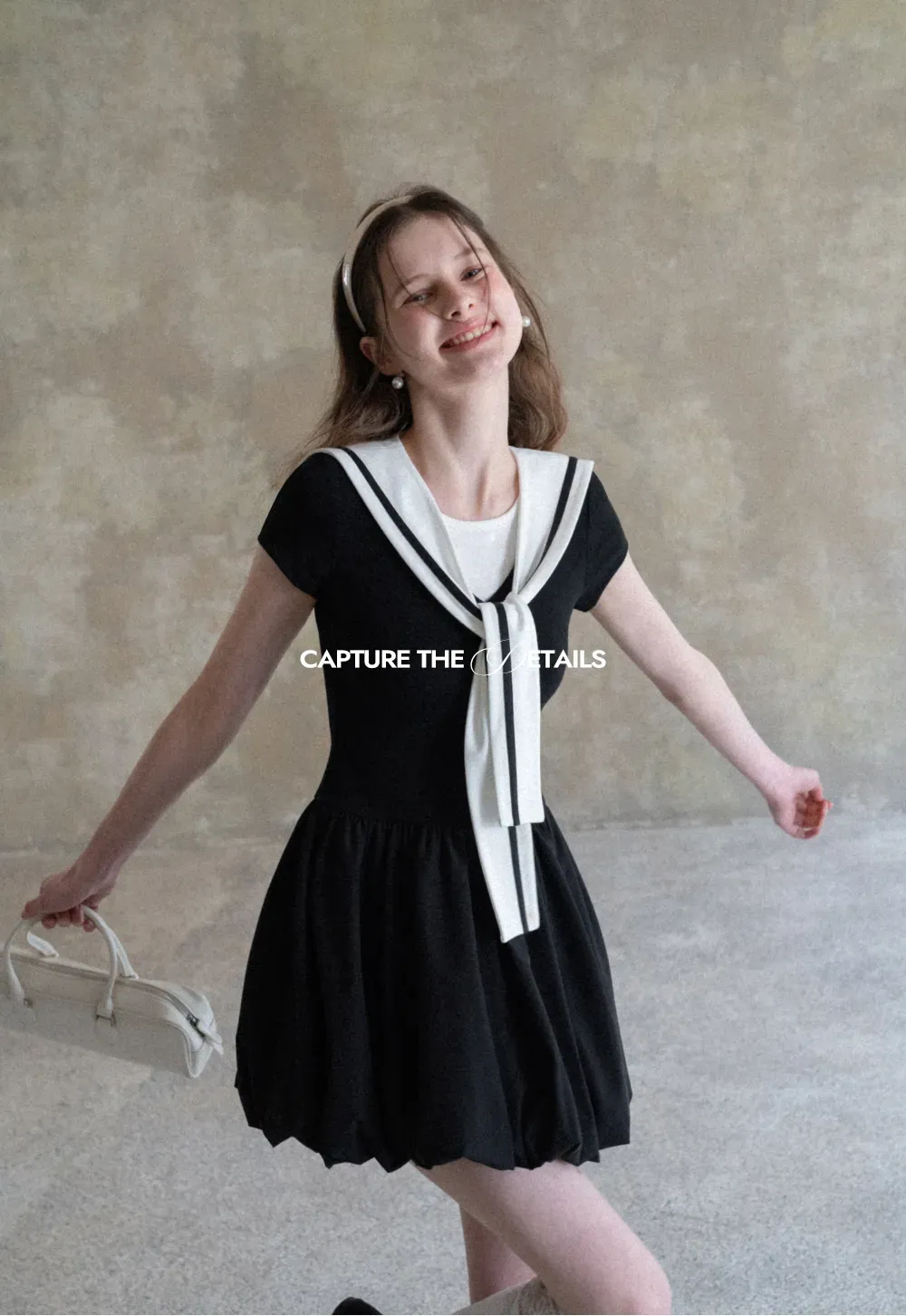 Sailor Collar Short Sleeve Flared Dress