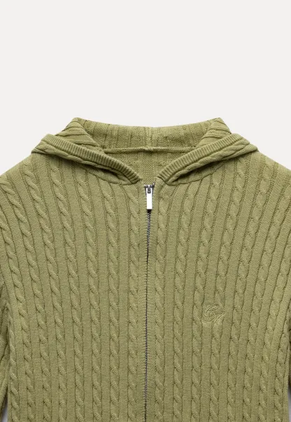 Womens Cable Knit Zip Up Hoodie Cardigan