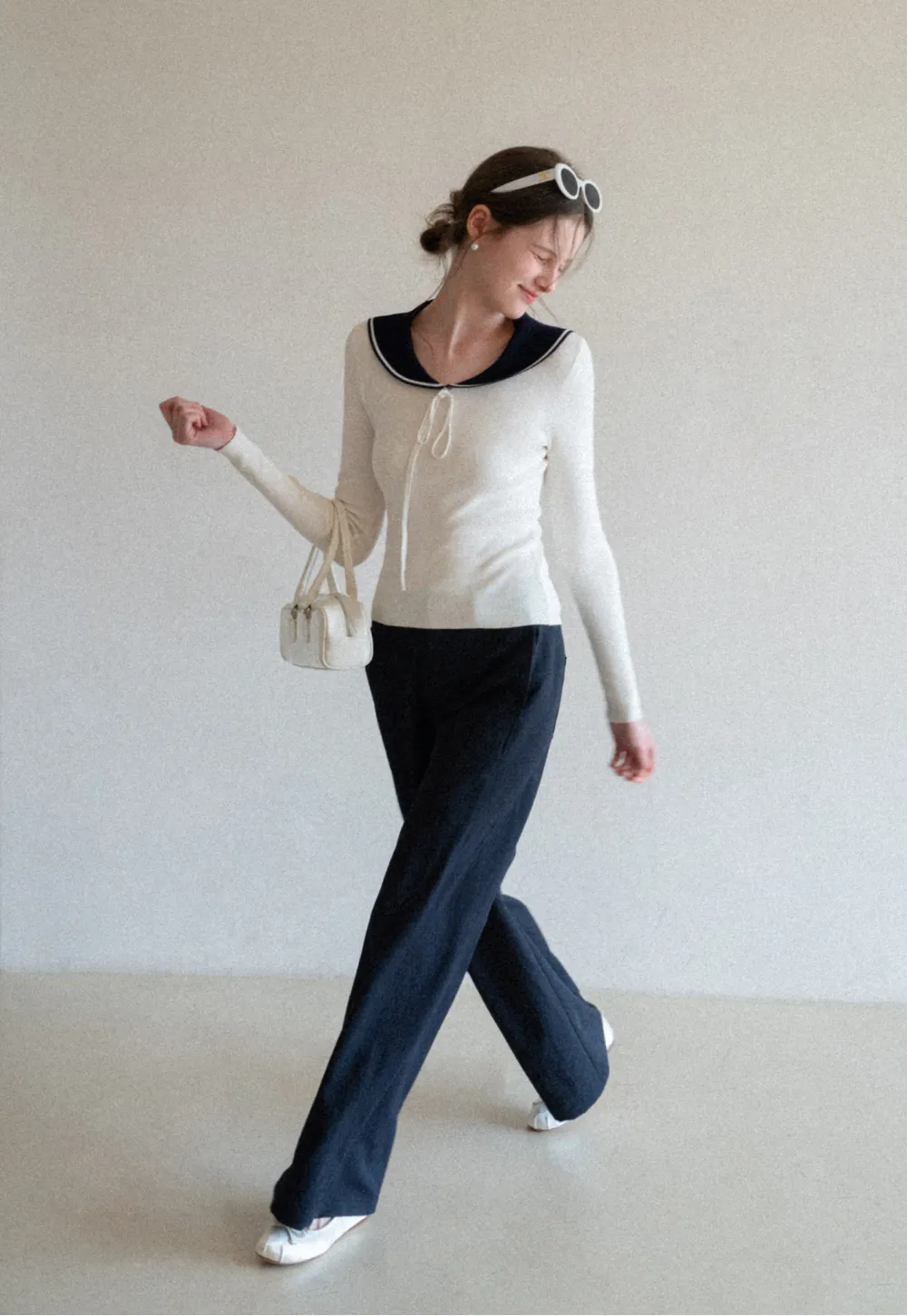 Knit Sweater with Collar and Tie Detail