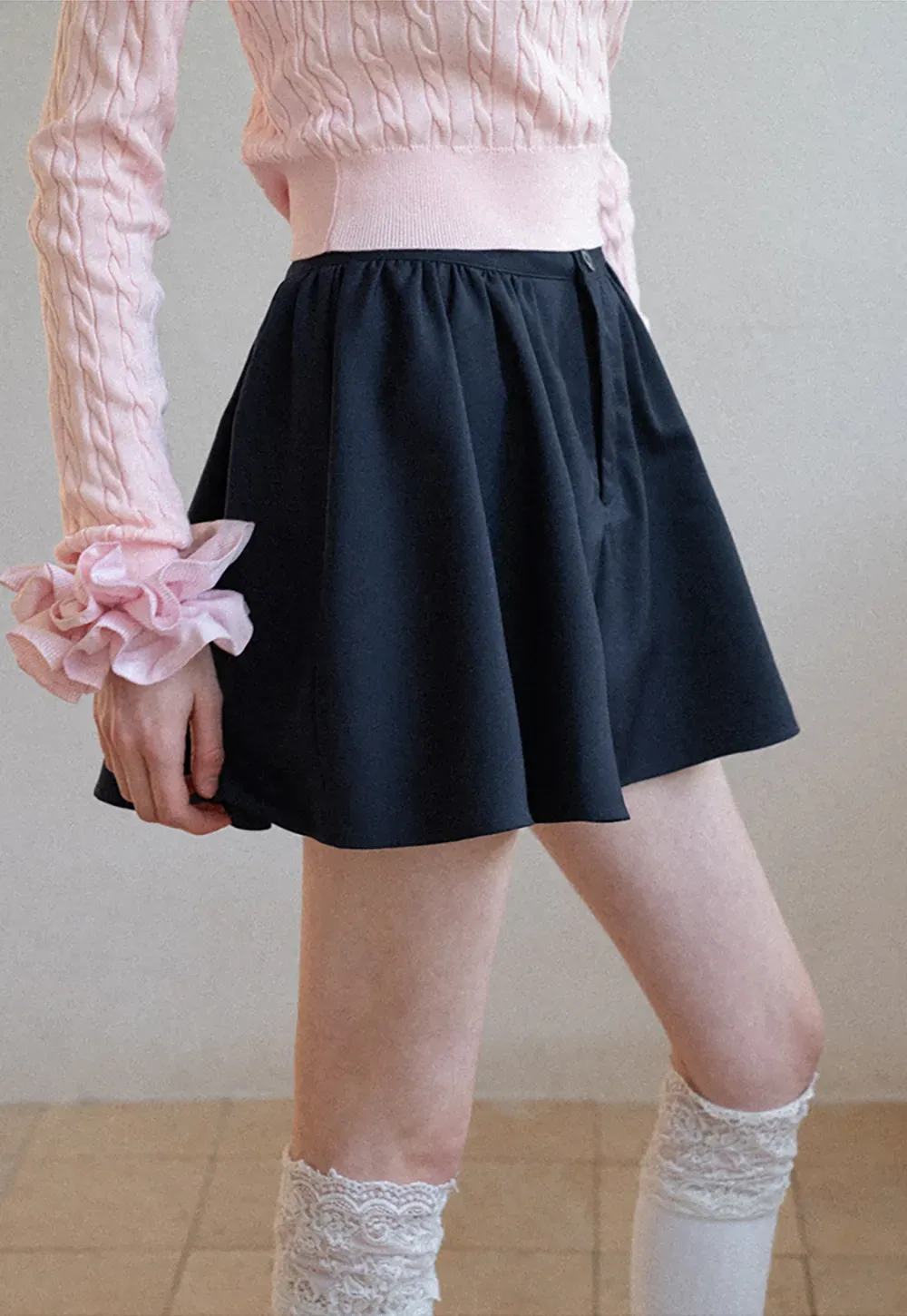Pleated A-line Mini Skirt with Waistband