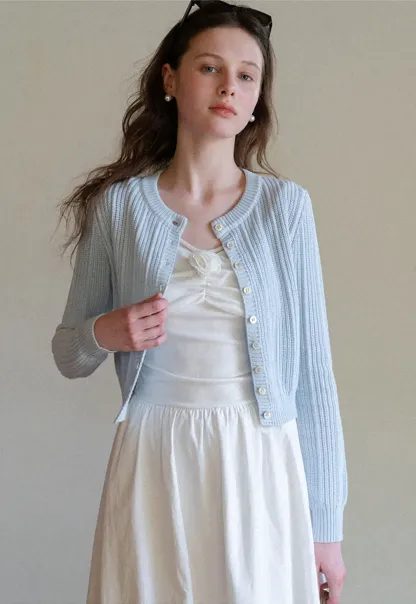 Ribbed Knit Cardigan with Button Closure
