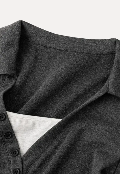 Polo shirt with buttons and wide leg casual pants