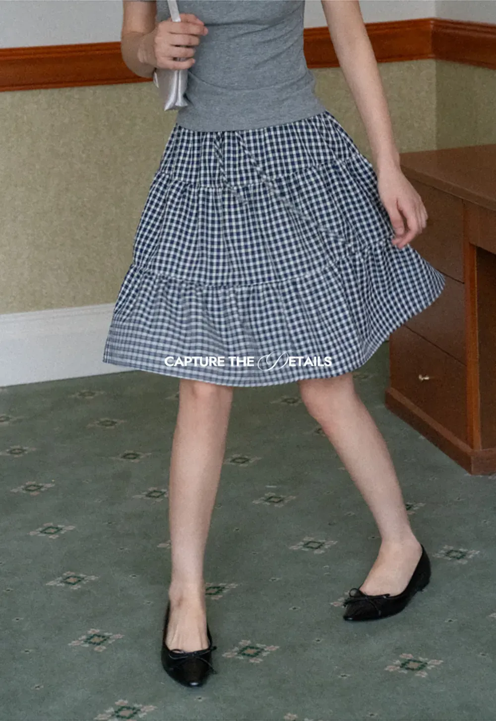 Gingham Pattern Tiered Skirt