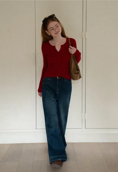 Wide Leg Denim Jeans with Belt Loop