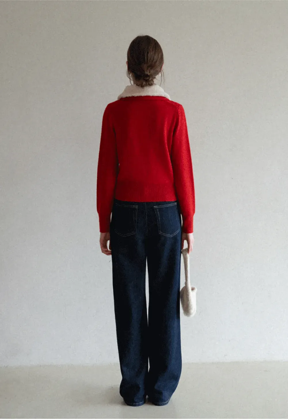 Soft Collar Knit Cardigan with Embroidery Design