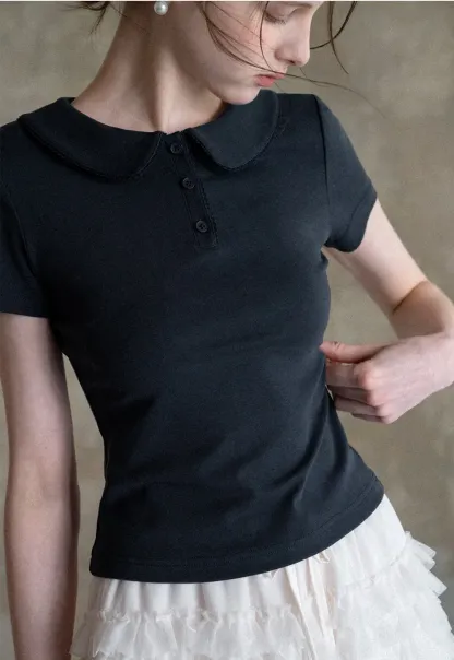 Short Sleeve Collared Button Front T Shirt