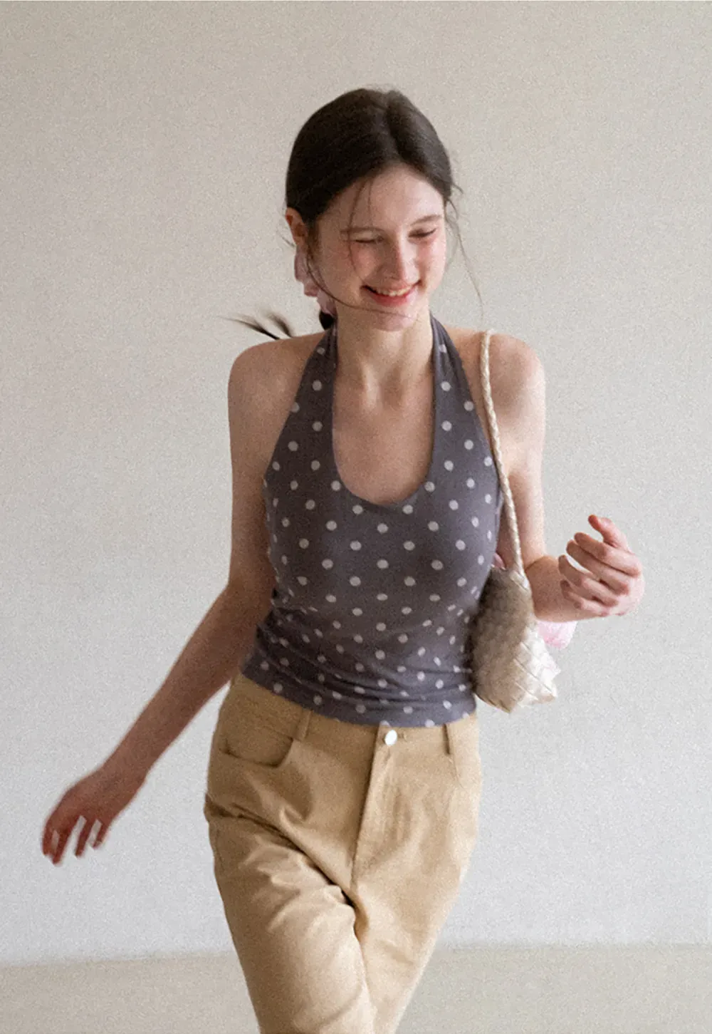 Woolen Knit Sweater and Polka Dot Tank Top