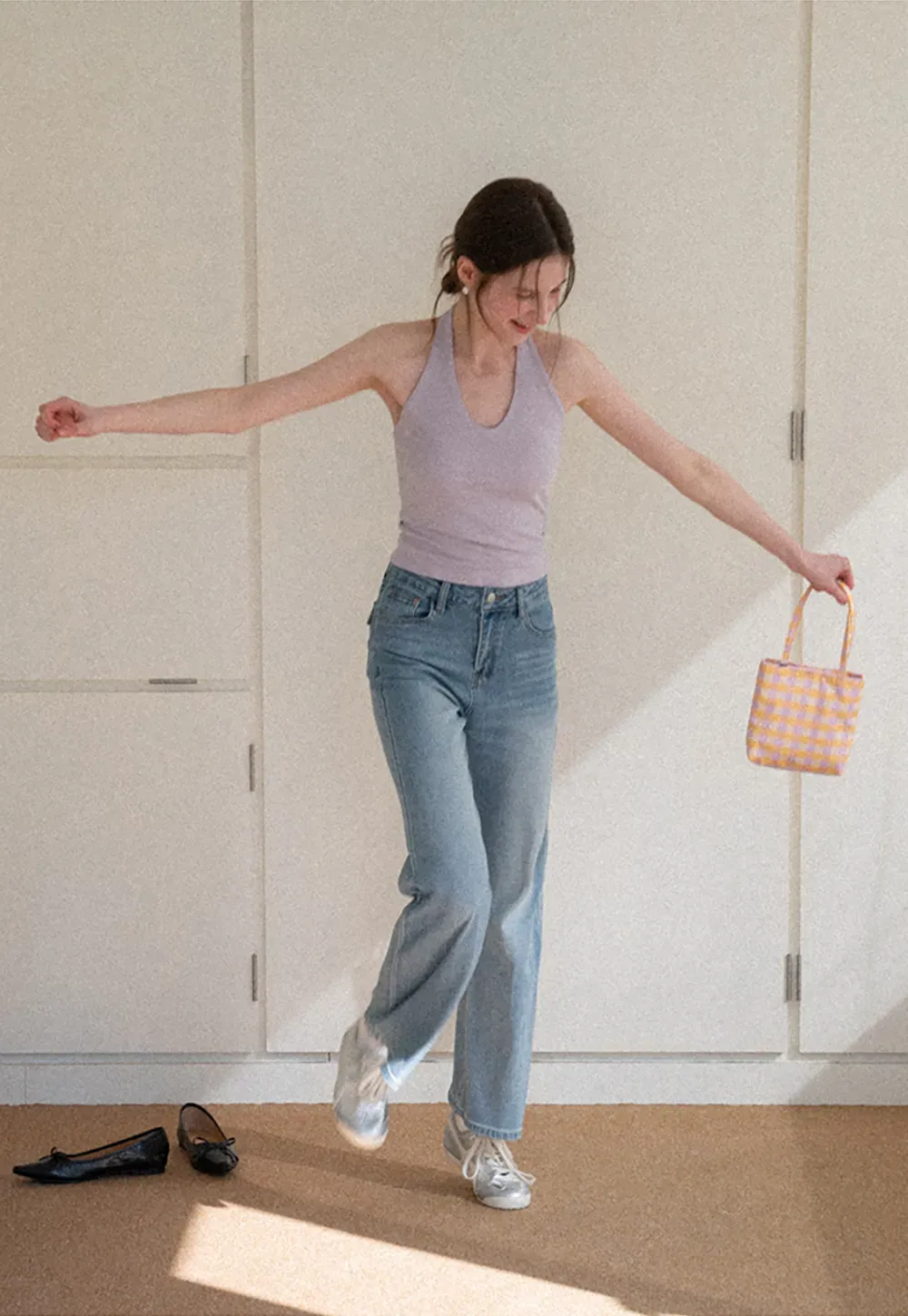 V neck halter tank top with fitted silhouette