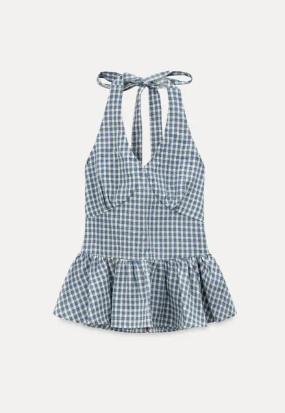 Gingham Halter Neck Peplum Top