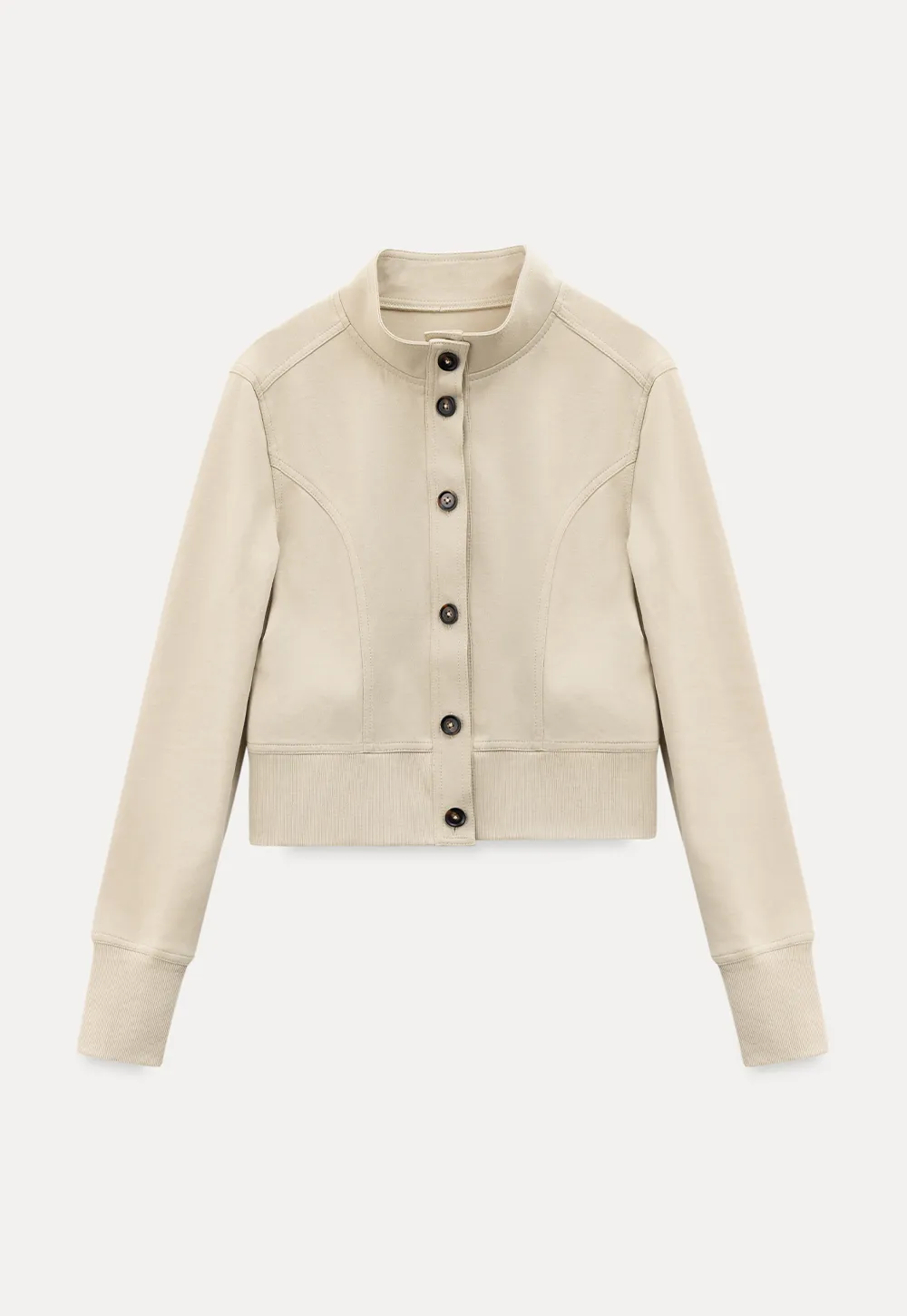 Short jacket with button front and ribbed cuffs