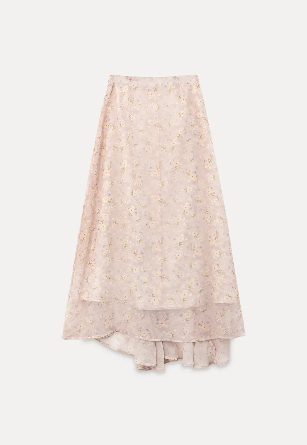 Flowy floral print midi skirt with layered hem