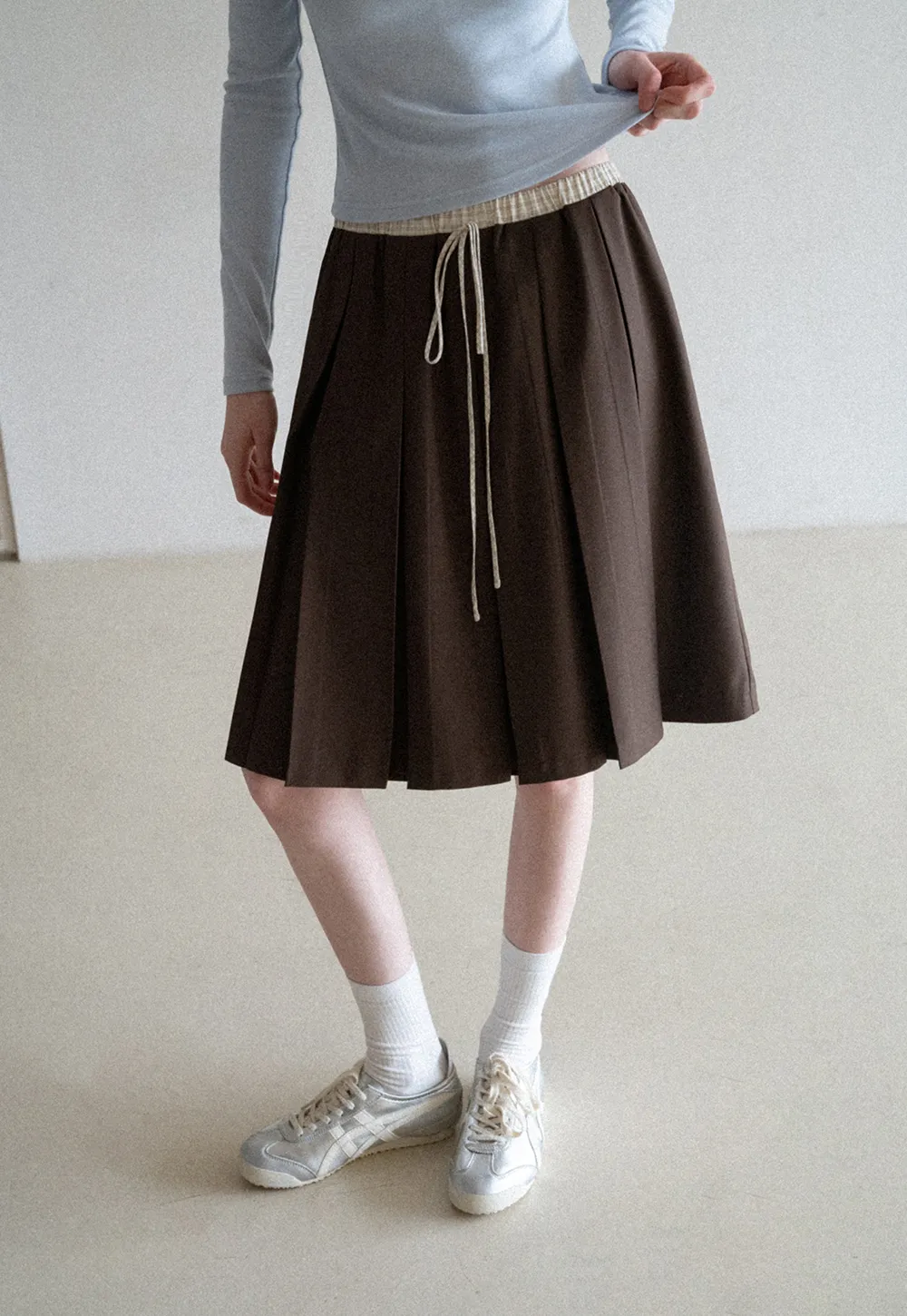 Pleated Drawstring Waist Skirt