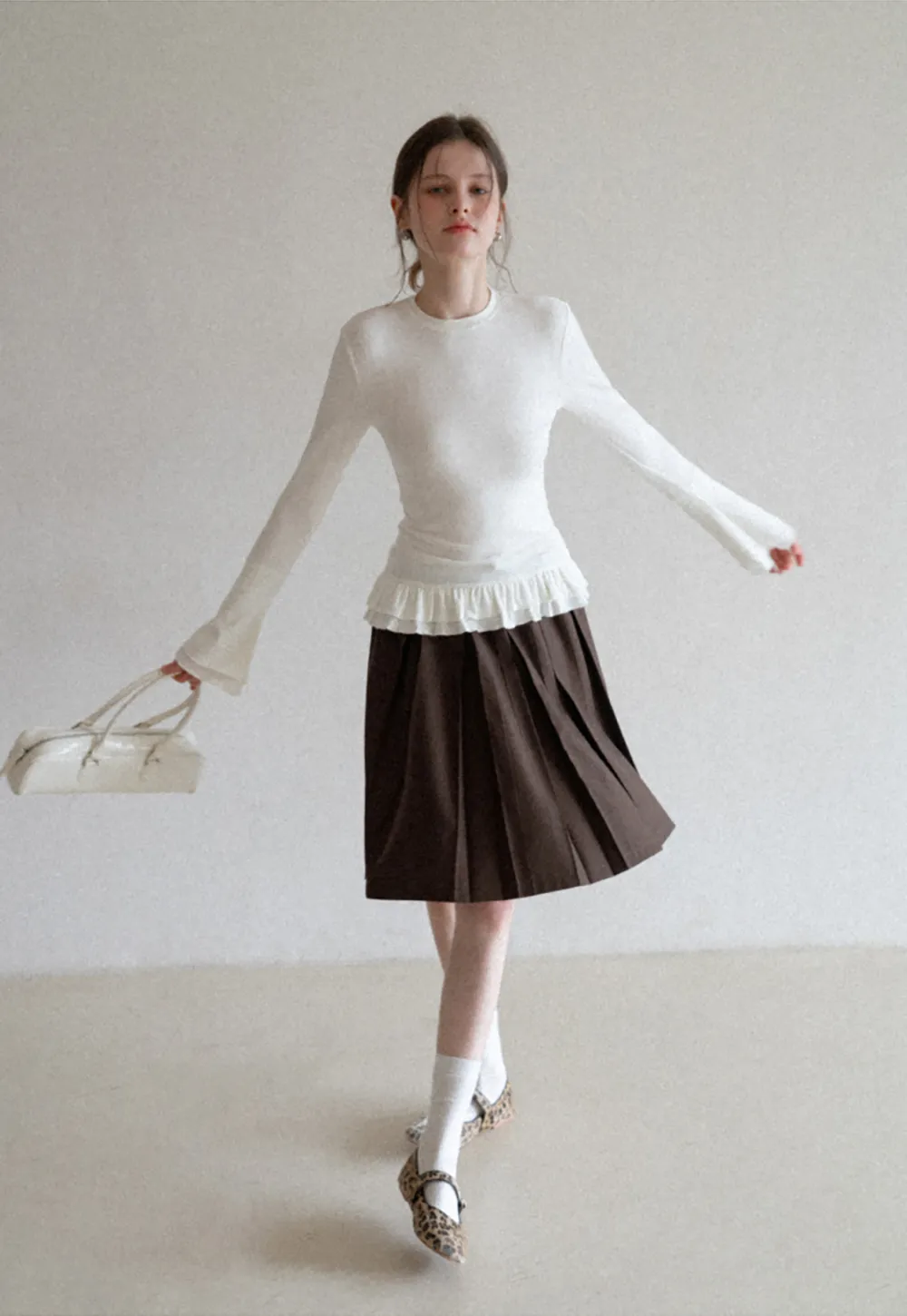 Pleated Drawstring Waist Skirt