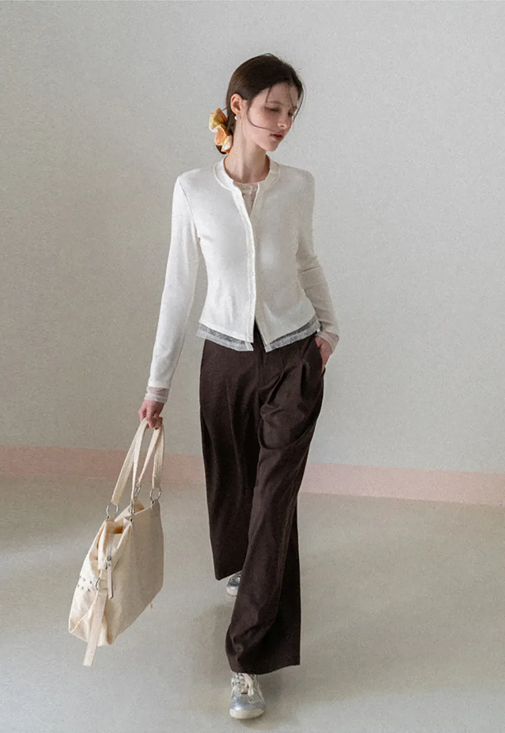Wide Leg Pleated Casual Pants with Belt