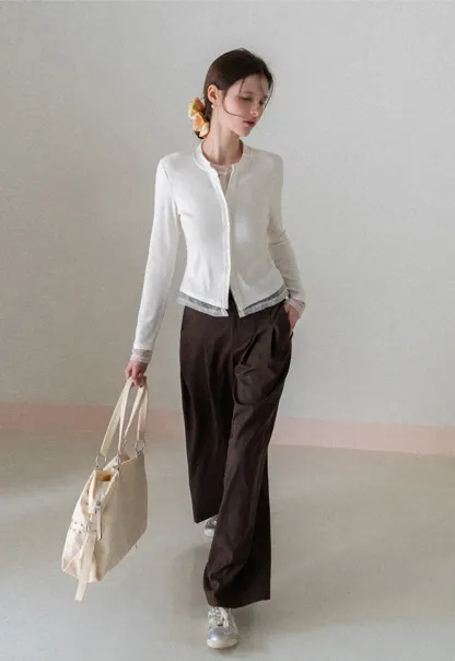 Wide Leg Pleated Casual Pants with Belt